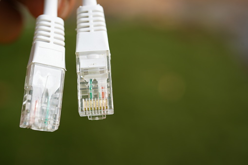 Close-up LAN network connection ethernet cable