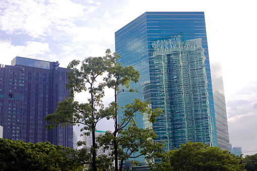 Modern office buildings skyline in Bangkok Chatuchak seated near junction of Phahonyothin Rd. and Ratchadaphisek Rd