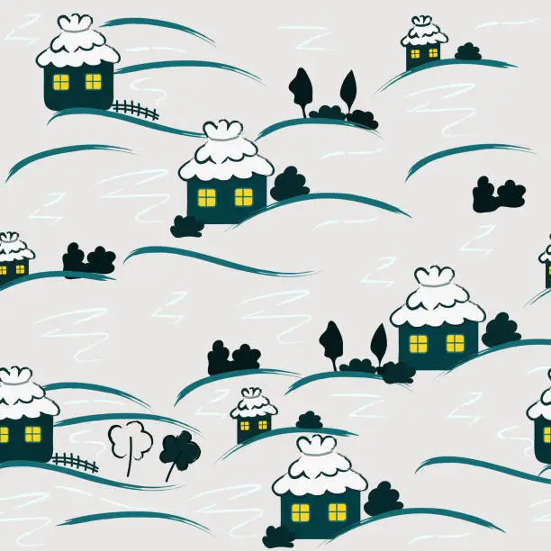Vector illustration of Winter scenery seamless pattern