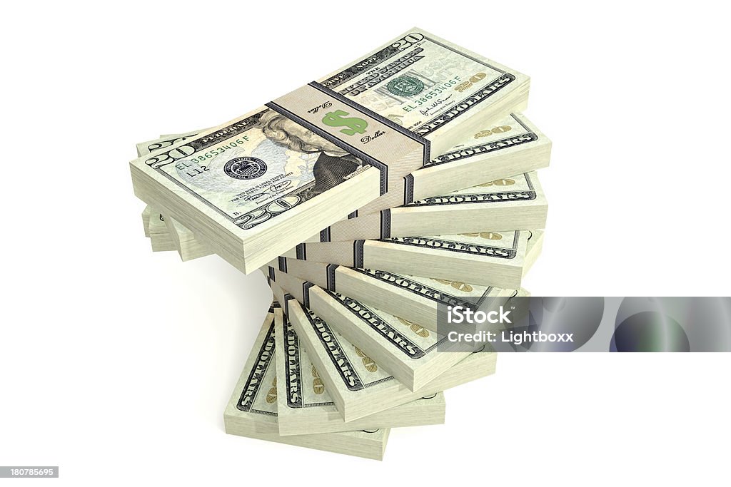 20 Dollar bills Bundle of  20 Dollar bills isolated on white background. Backgrounds Stock Photo