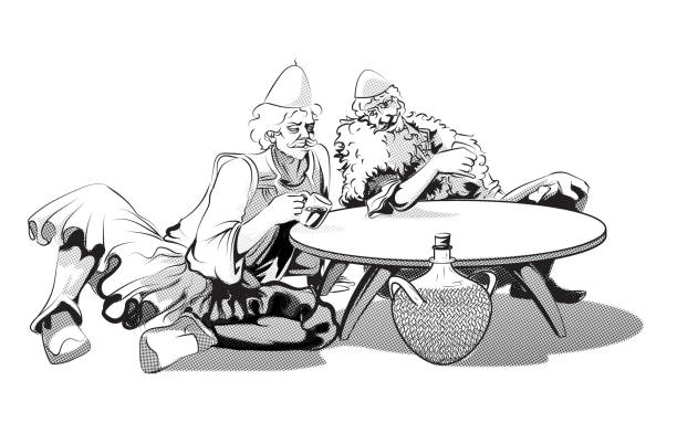 Albania means around table Albania means from north and south, around table (sofra) drinking Raki serbian raki stock illustrations