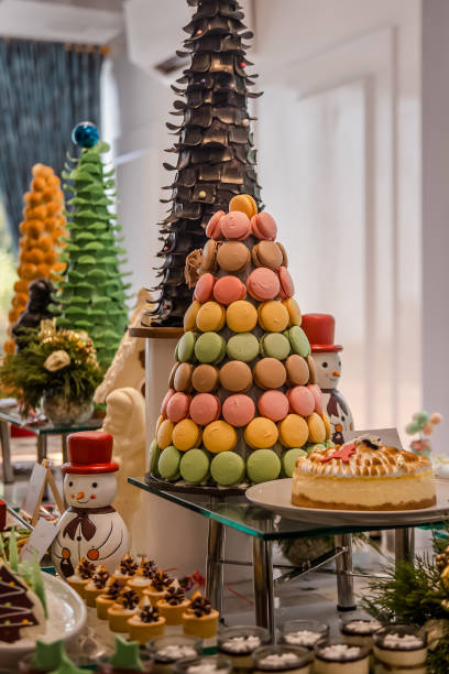 istock Christmas decorated desserts and sweets displayed for festive catering buffet. New Year cookies, cakes and candys 1807870862