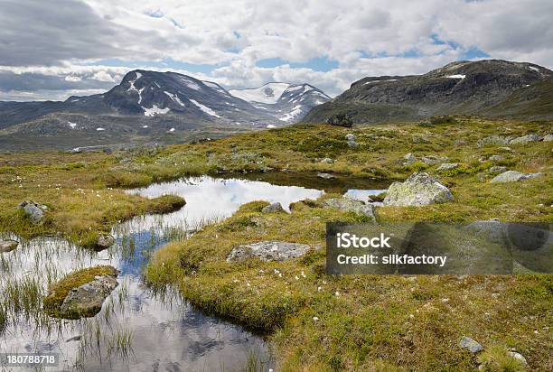 Foto de Bog Rochas Lago As Montanhas E Céu Tempestuoso Na De Jotunheimen Noruega e mais fotos de stock de Agosto