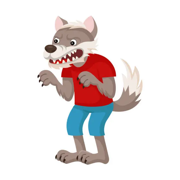 Vector illustration of Cartoon character angry wolf. The Three Little Pigs.