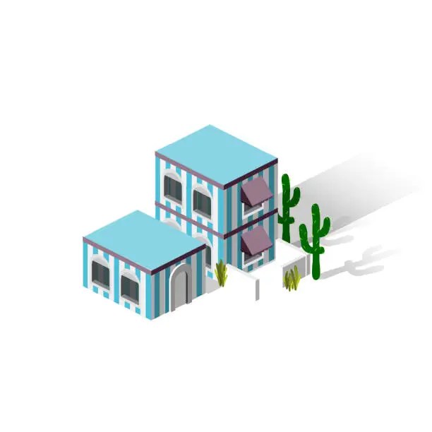 Vector illustration of Isometric European Houses - European Buildings - Small Spanish Town - Villages in Europe - Destination Europe - Travel Spot - Locations - Places in Europe - Visit Spain - European Architecture - Travel Rentals - Visit Portugal - Portuguese Architecture