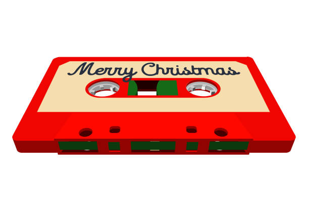 Christmas mix cassette for retro themed holiday party invitation or mix cover. Winter greetings tape with 80s style and Christmas colors Christmas mix cassette for retro themed holiday party invitation or mix cover. Winter greetings tape with 80s style and traditional Christmas colors disco themed party stock illustrations