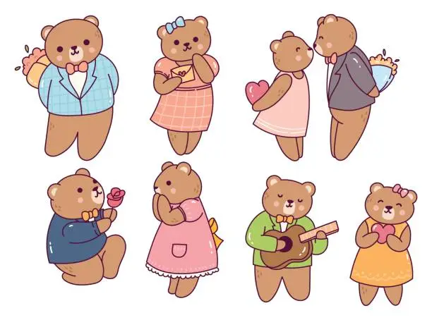 Vector illustration of Set of Valentine's Day Theme Cartoon Bear