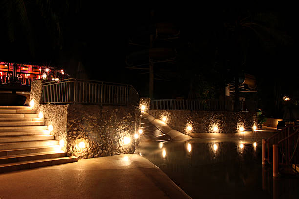 istock Corridors at night Near pool. 180791439