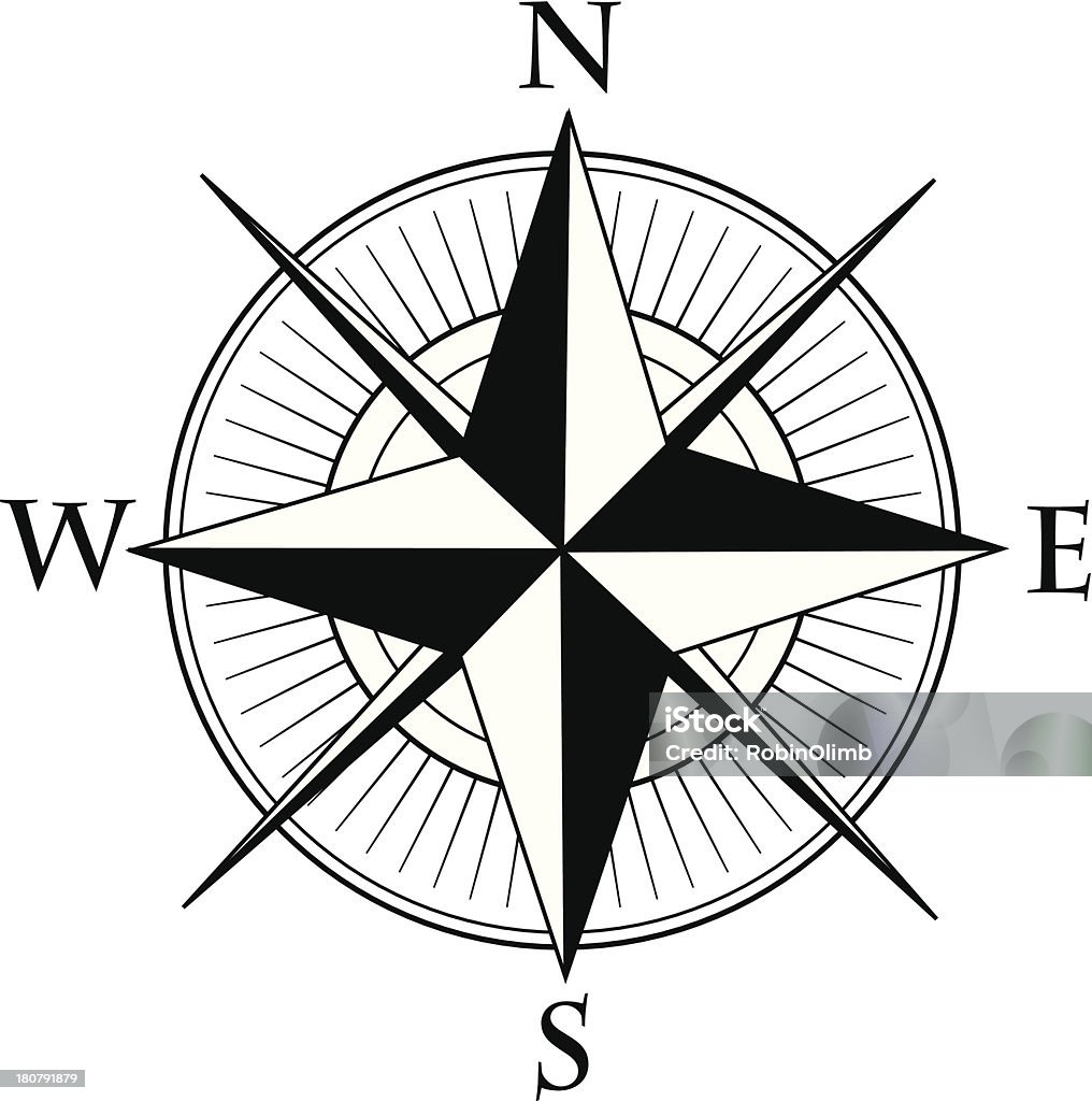 Compass Vector illustration of a black and white compass icon. Navigational Compass stock vector