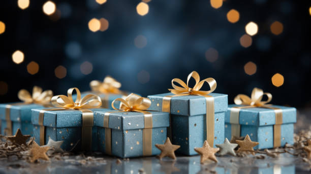 istock Teal and Gold Presents Ready for the Holiday Celebration 1807925127