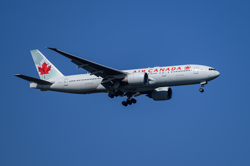 Sydney  Airport, Australia – November 8 2023 Air Canada Boeing 777 on landing approach