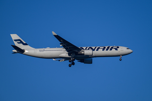 Sydney  Airport, Australia – November 10 2023 Finnair Airbus A330 on landing approach