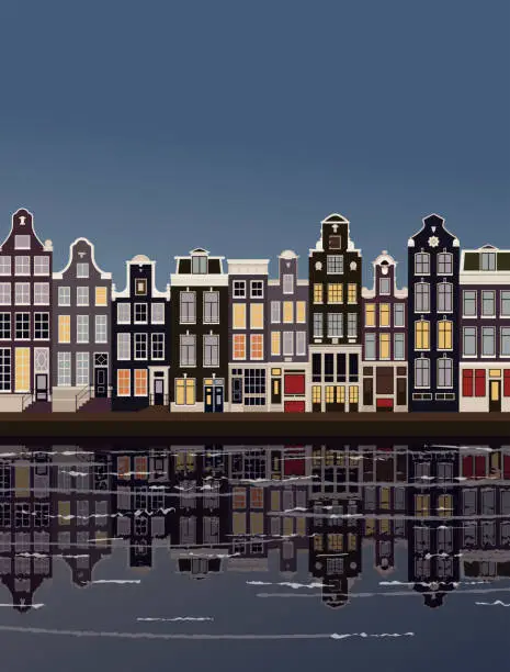 Vector illustration of Historic Amsterdam. The Damrak street