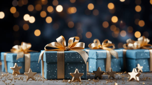 istock Teal and Gold Presents Ready for the Holiday Celebration 1807943094