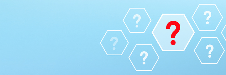 Question mark design with copy space on blue background