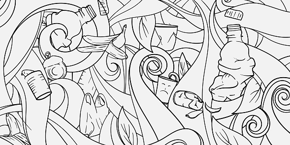 Garbage doodle art Background design in black and white