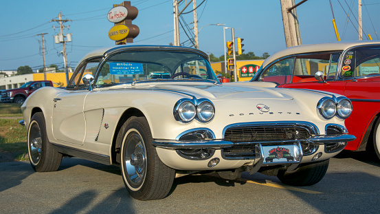 Dartmouth, Nova Scotia, Canada -  August 16, 2018 : 1962 Chevrolet Corvette, A&W weekly summer  cruise-in, Woodside Ferry Terminal, Dartmouth, NS, Canada.