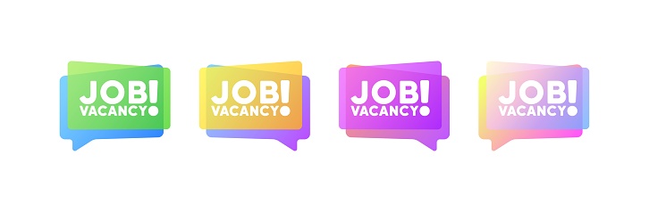 Job vacancy signs. Flat, color, message bubbles, job vacancy sign. Vector icons
