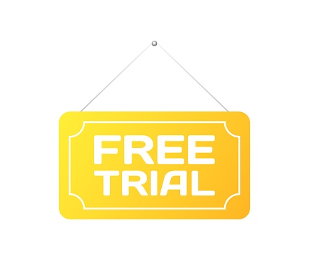 Free trial sign. Flat, yellow, rope sign, free trial sign. Vector icon