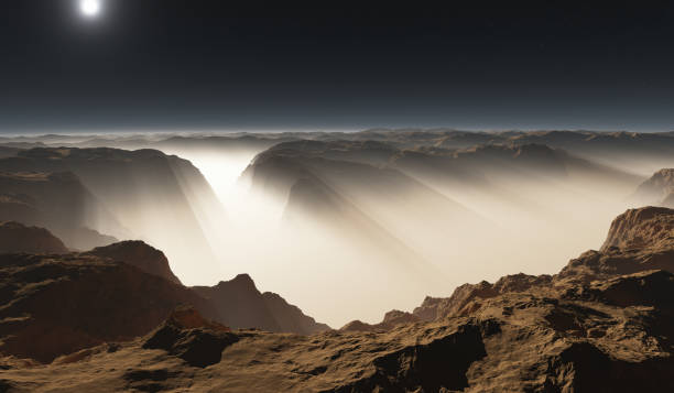 istock Martian canyons in a dust storm 1807961136