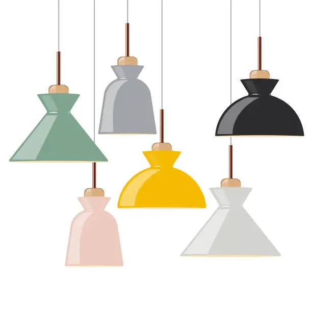 Vector illustration of Different types of chandelier lamps
