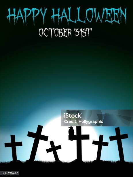Хэллоуин Graveyard С Крестами — стоковая векторная графика и другие изображения на тему Афиша - Афиша, Блестящий, Векторная графика