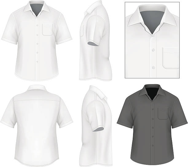 ilustrações de stock, clip art, desenhos animados e ícones de homem de camisa com botões de modelos de design - white shirt