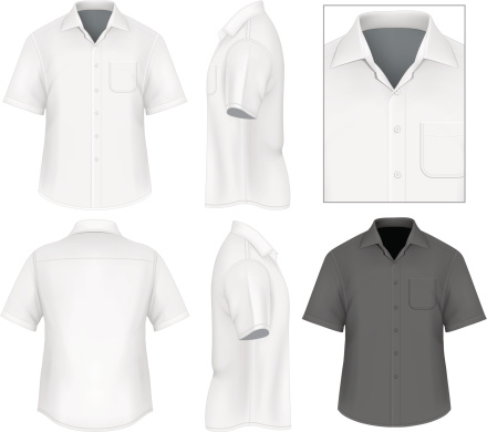 Photo-realistic vector illustration. Men's button down shirt design template (front view, back and side views).