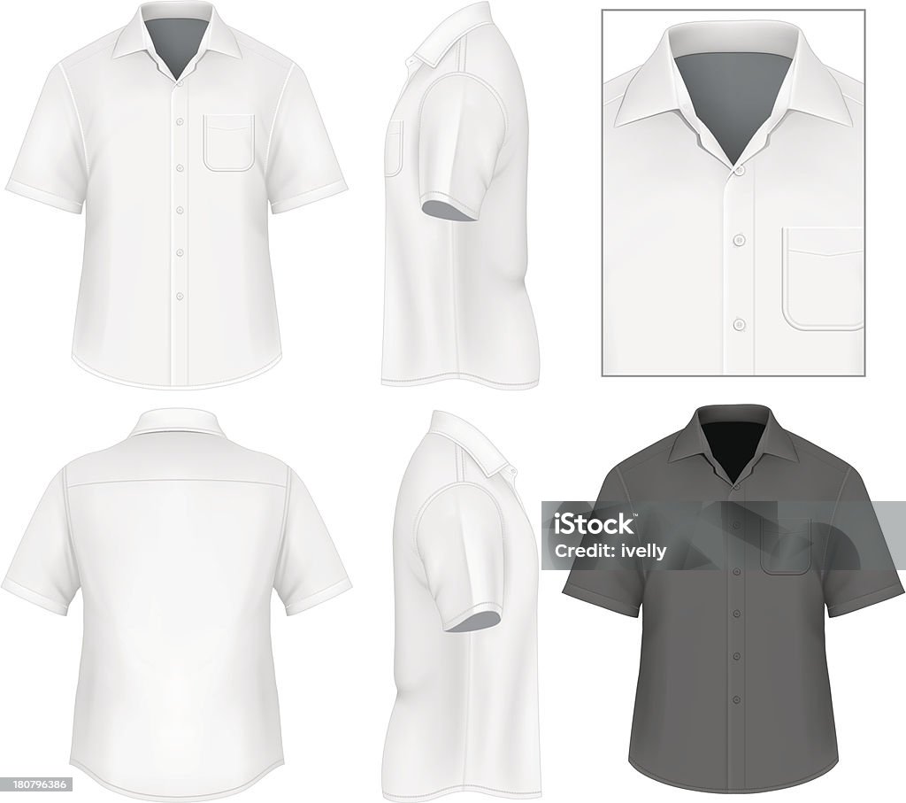 Men's button down shirt design template Photo-realistic vector illustration. Men's button down shirt design template (front view, back and side views). Button Down Shirt stock vector