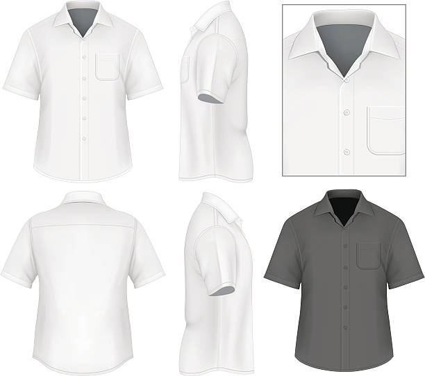Men's button down shirt design template Photo-realistic vector illustration. Men's button down shirt design template (front view, back and side views). shirt stock illustrations