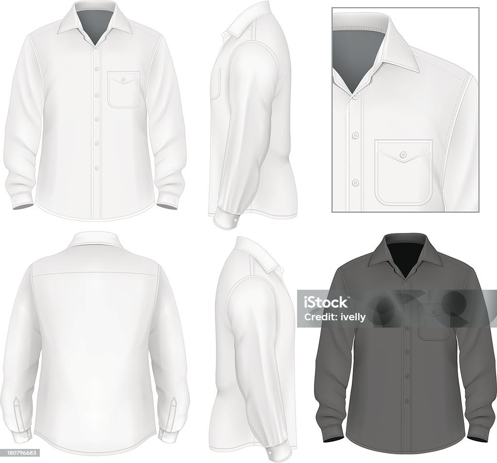 Men's button down shirt long sleeve Photo-realistic vector illustration. Men's button down shirt long sleeve design template (front view, back and side views). Illustration contains gradient mesh. Button Down Shirt stock vector