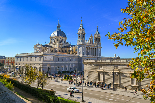 Barcelona, Spain - June 17, 2022: View of the Plaça d'Espanya and Palau Nacional or Montjuïc National Palace Art Museum of Catalonia in Barcelona Spain who is the main site of the 1929 International Exhibition