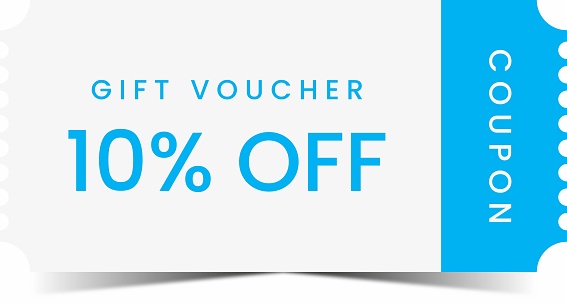 Gift voucher, gift coupon template with ruffle edges. Coupon mockup with 10 percent off