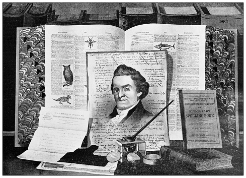 Antique image of Hampden County, Massachusetts: Evolution of Webster's Dictionary