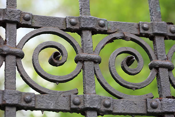 istock steel picket fence 180799525
