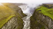Aerial view of Famous Waterfall Dettifoss The largest waterfall in Iceland.