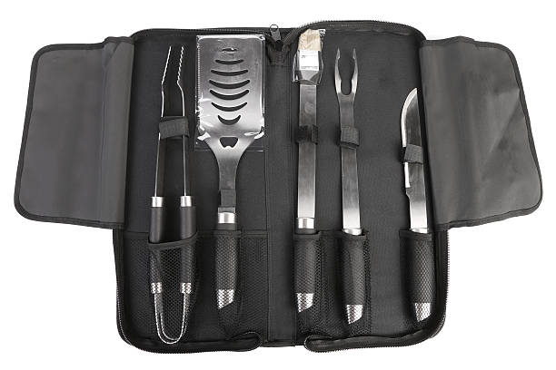 istock Set of tools for bbq in black bag. 180800141