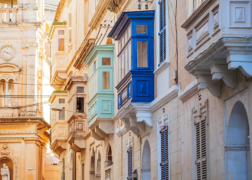 Traditional colorful balconies in Sliema, Malta