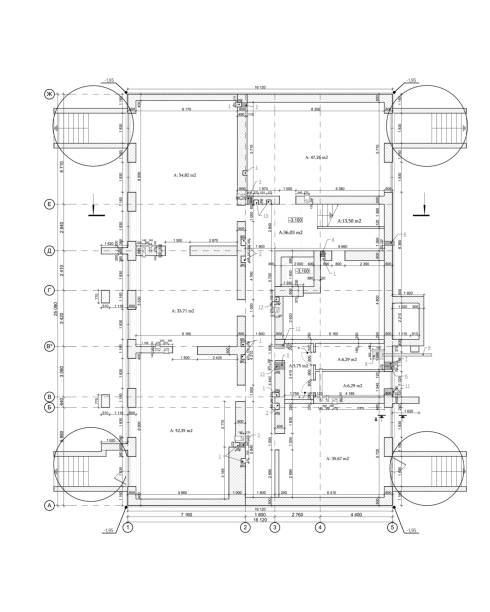 다층 건물 지상 평면도의 벡터 건축 프로젝트 - basement blueprint real estate house stock illustrations