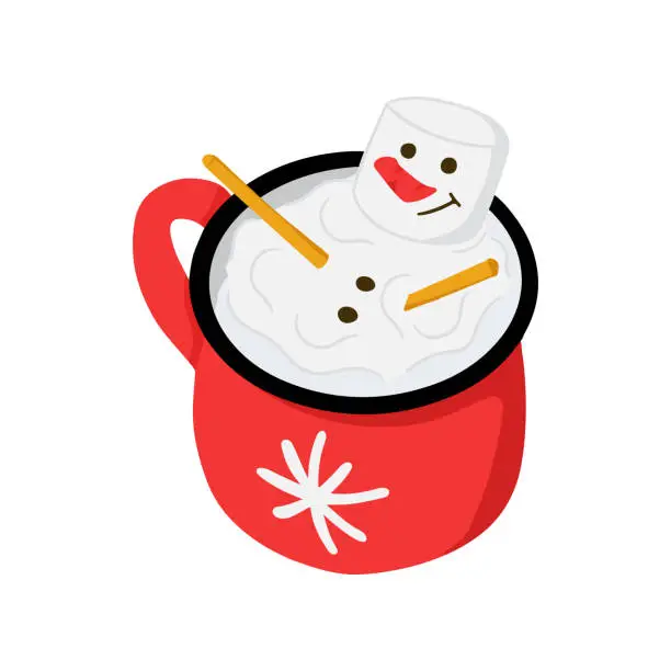 Vector illustration of Christmas hot chocolate mag with snowman