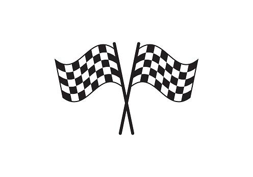 Checkered or chequered flag for car racing, Two crossed racing flags, Checkered flag icon for sports apps and websites