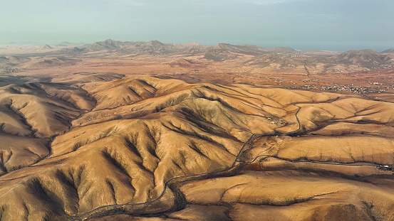 Aerial view of mountains Mirador Astronomico de Sicasumbre. Fuerteventura island. Spain