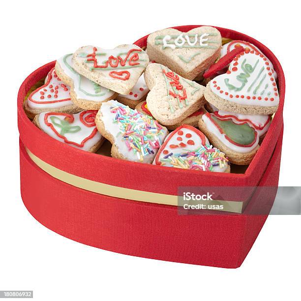 유명한 하트 모양 쿠키를 레드 Beatiful 선물함 0명에 대한 스톡 사진 및 기타 이미지 - 0명, 개체 그룹, 건강에 좋지 않은 음식