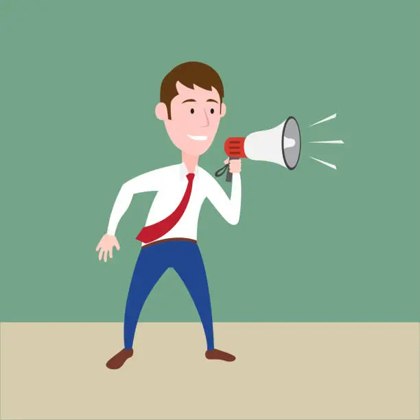 Vector illustration of Man yelling into a megaphone