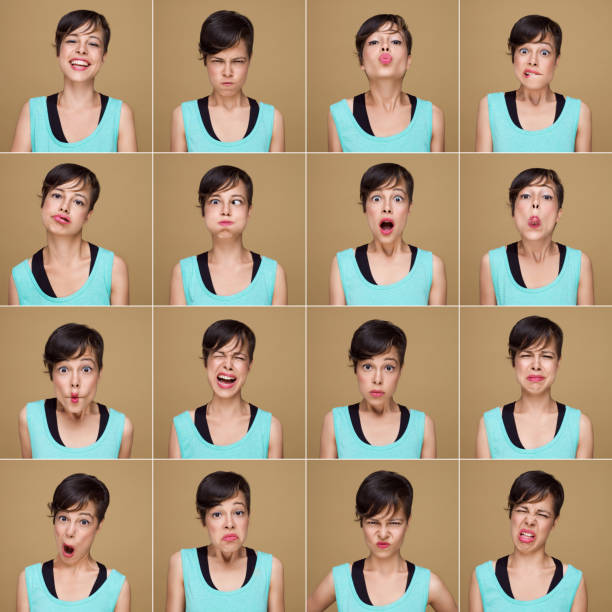 istock Young woman with 16 different facial expressions 180807257