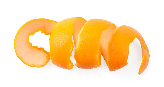 Orange peel preparing for drying isolated on white, top view