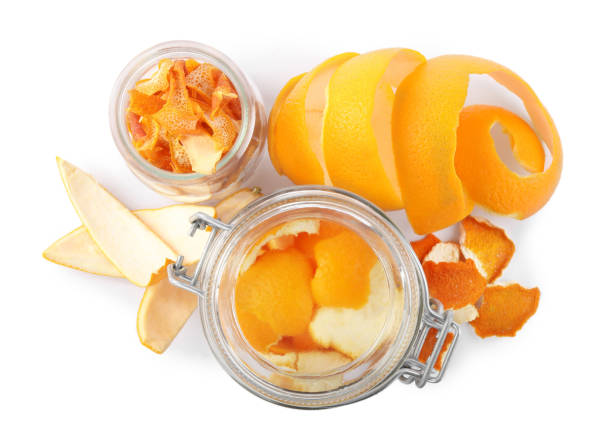 istock Different dry orange peels isolated on white, top view 1808077056