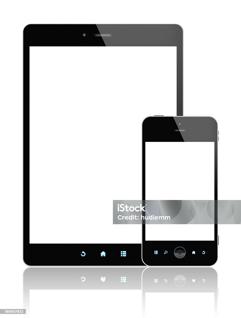 Digital Tablet PC and Smart Phone (Clipping path!) isolated Digital Tablet PC and Smart Phone (Clipping path: screen & contour) isolated on white background. Black Color Stock Photo