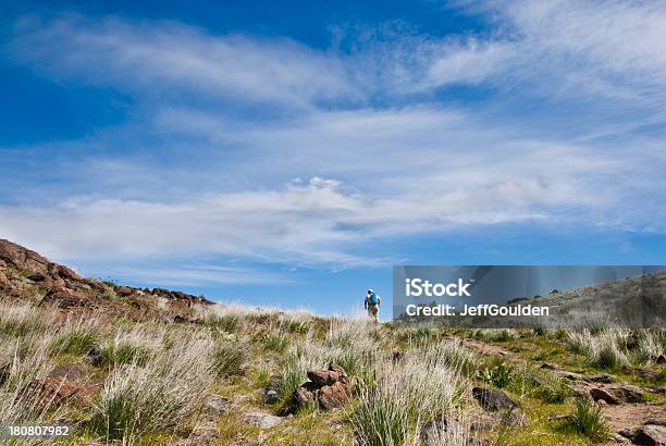 Hiker Reaches The Top Of Cowiche Ridge Stock Photo - Download Image Now - Yakima County, Yakima, Desert Area