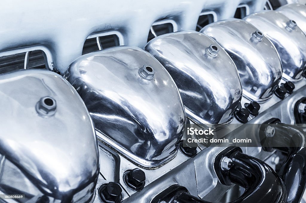 Close-up of huge, powerful V12 truck engine "Close-up of huge, powerful V12 truck engine." Engine Stock Photo